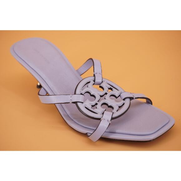 Tory Burch Miller Geo Bombé Kitten-Heel Sandals SZ 8.5 Logo $338 New Purple - Picture 1 of 11